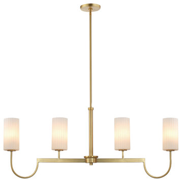 Town and Country Four Light Linear Chandelier in Satin Brass