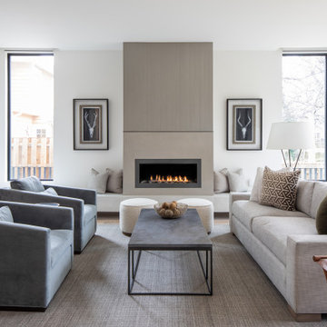 Modern Family Room with Layered Neutrals, Fireplace Feature Wall & Open Flow