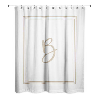 Beige And White Monogrammed Shower Curtain Contemporary Curtains By Designs Direct Houzz