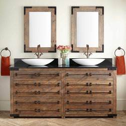 72" BONNER RECLAIMED WOOD DOUBLE VESSEL SINK VANITY - GRAY WASH PINE - Bathroom Vanities And Sink Consoles