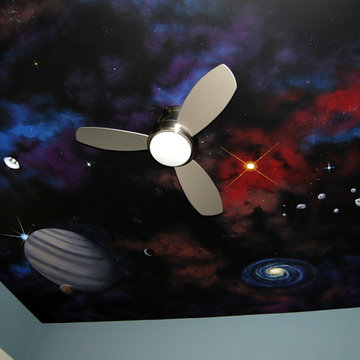 Space Night Sky Ceiling Mural in a kids bedroom by Tom Taylor of MuralArt.com