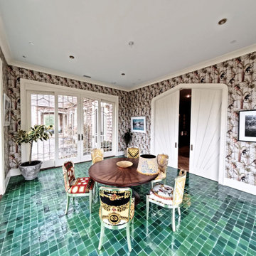 Custom Luxury Sunroom Breakfast Area with Handcrafted Tile Flooring
