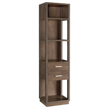 Benzara BM204138 Wooden Pier with 4 Open Shelves and 2 Drawers, Brown