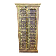 Mogul Interior - Consigned Antique Jaipur Cabinet Teak Doors Yellow Patina Rustic Armoire - Accent Chests And Cabinets