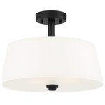 Designers Fountain - Studio Semi Flushmount - Matte Black, 2 - An updated classic featured in today&#x27;s most popular finishes, this Studio ceiling light is the perfect accent to almost any interior space.  A  sleek white fabric shade is complemented by a rich Brushed Gold finish, providing clean yet alluring design.  The fixture is easy to install and requires 2 screw-based light bulbs.