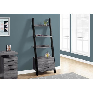 Bookshelf, Etagere, Ladder, 4 Tier, 69"H, Office, Bedroom, Laminate, Gray/Black