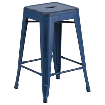 Flash Furniture 24" Metal Backless Counter Stool in Distressed Blue