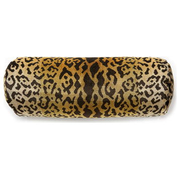 Leopardo Bolster Pillow, Ivory, Gold & Black, 21" X 7"
