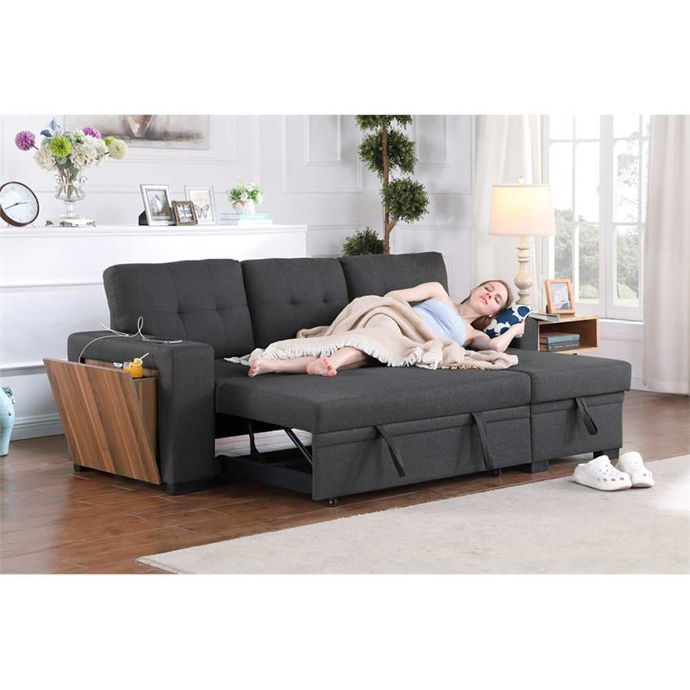 Fabric Reversible Modern Side Compartment Sleeper Sectional Sofa Bed ...