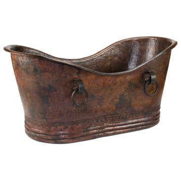 67" Hammered Copper Double Slipper Bathtub With Rings