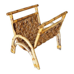Restored Woven Wicker and Rattan Magazine Rack - Books