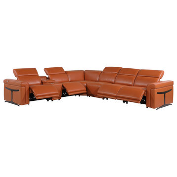 Giovanni 7-Piece 4-Power Reclining Italian Leather Sectional, Camel
