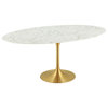 Oval 78" Dining Table Artificial Marble Top, Gold Base/White Top
