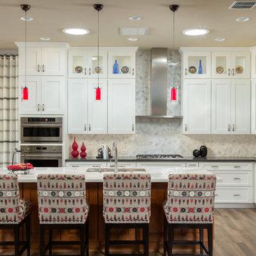Red Accent Contemporary Kitchen