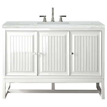 Athens 48" Single Vanity, Glossy White, w/ 3 CM Arctic Fall Solid Surface Top