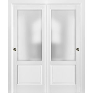 French Double Panel Solid Doors 36 x 80 with Hardware Lucia 31 Matte White Bathroom Bedroom Interior Sturdy Door Pre-Hung Panel Frame Trims