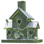 Zaer Ltd - Classic Style Galvanized Birdhouse Stake with Tall Chimney - Our condo birdhouse stakes are a customer favorite for a reason. Crafted from 100% high quality galvanized metal, this sturdy birdhouse features exquisite details from the sculpted bird and flowers to the textured roof.