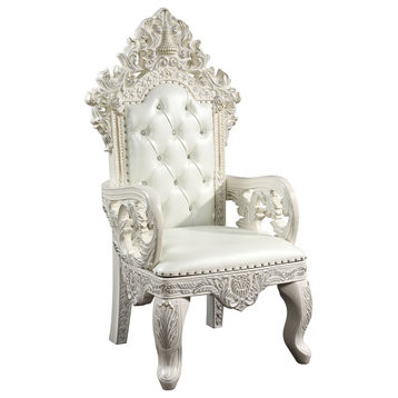 Adara Arm Chair, Set of 2, White PU and Antique White Finish