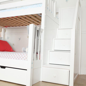 White Twin over Full Bunk Bed with Stairs, Slide and Storage