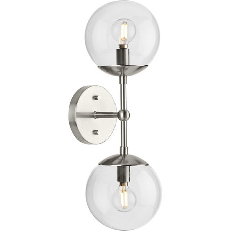 Atwell Collection Two-Light Brushed Nickel Mid-Century Modern Wall Sconce