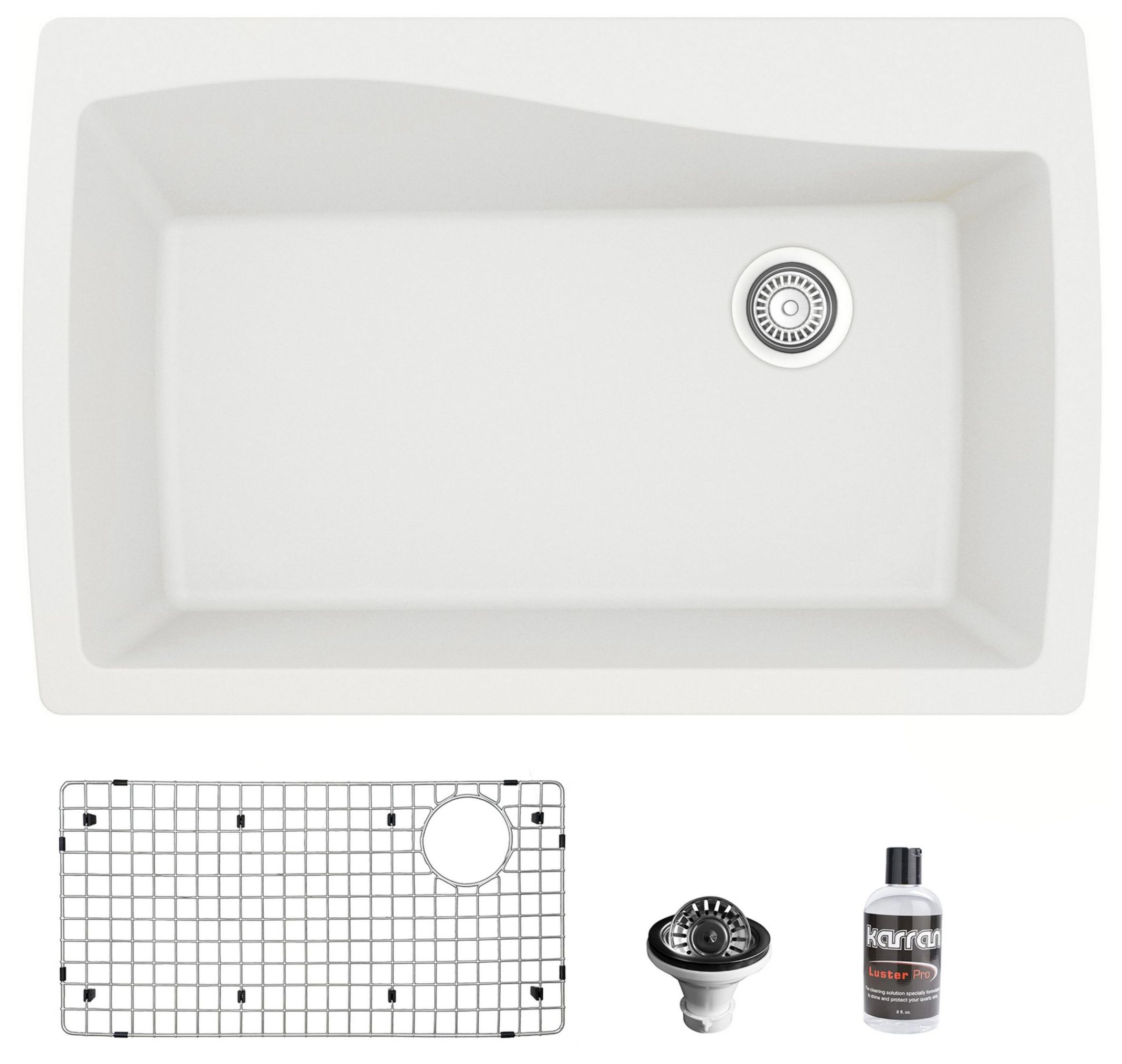 Karran Drop-In Quartz 34" 1-Hole Single Bowl Kitchen Sink Kit, White
