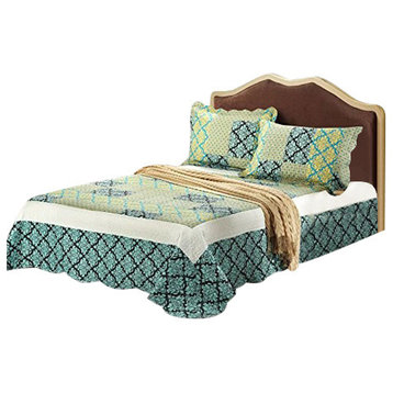 Tache Damask Turquoise Reversible Patchwork Bedspread Quilt Set, Queen