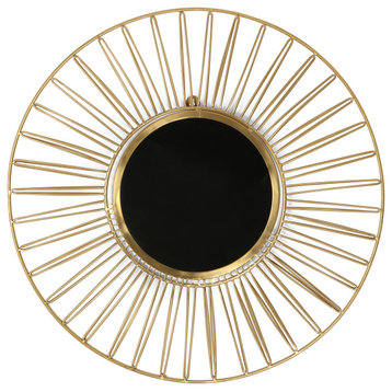 Ximen Modern Glam Handcrafted Round Sun Wall Mirror, Gold