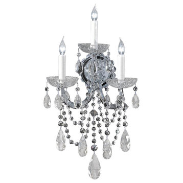 Maria Theresa 3-Light Sconce, Polished Chrome, Clear Hand-Cut Crystals