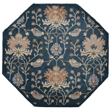 Hand Tufted Wool Area Rug Floral Blue