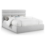 Meridian Furniture - Adam Upholstered Bed, Grey, King, Linen Textured Fabric - Modernize your space with the Adam grey linen textured fabric king bed, designed to bring both comfort and style. The deep channel tufting on the headboard adds a luxurious touch, while the option to add extra panels allows you to increase the headboard height, creating a striking focal point in your room. This versatile bed combines style, texture, and customization for the ultimate statement piece.