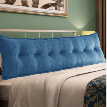Button Tufted Body Positioning Pillow Headboard Alternative Linen Blend Blue, 79x20x3 Inches