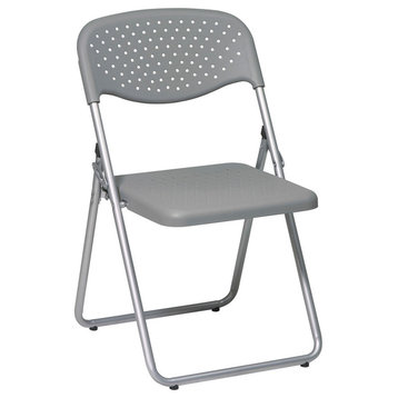 Folding Chair With Plastic Seat and Back, Set of 4, Silver/Gray