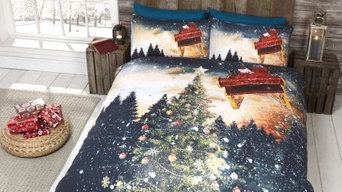 Northern Lights Christmas Tree & Santa Sleigh Quilt Duvet Cover Bedding Sets