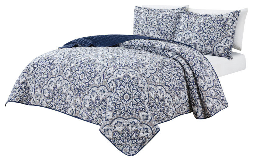 Bibb Home 3 Piece Reversible Quilt Set, King - Contemporary - Quilts ...