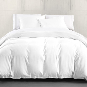 Hera Washed Linen Flange Duvet Cover, 1 Piece, White, King