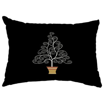 Filigree Tree 14"x20" Decorative Christmas Outdoor Pillow, Black