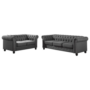 Best Master Venice 2-Pc Fabric Upholstered Sofa & Loveseat Set in Klein Charcoal