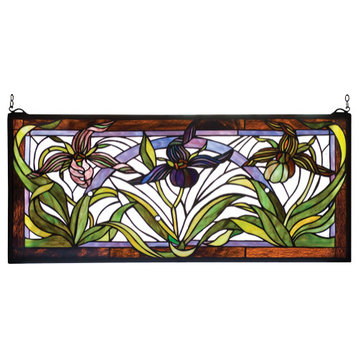 29W X 13H Lady Slippers Stained Glass Window