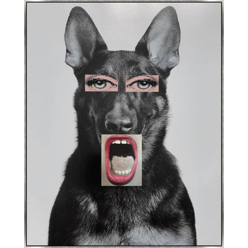 24x30 Doggie Big Mouth, Framed Artwork, Silver