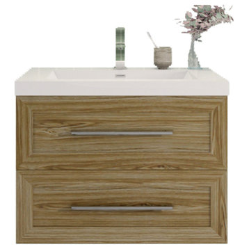 Eloise 30" Wall Mounted Vanity with Reinforced Acrylic Sink, White Oak