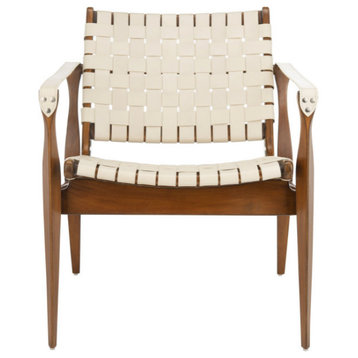 Safavieh Dilan Leather Safari Chair, White/Brown