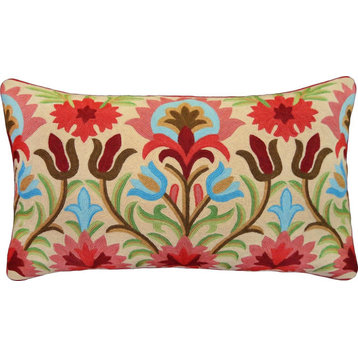 Pillow Throw Brenda 16x28 28x16 Red Multi-Color Linen Poly Insert