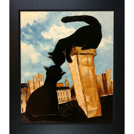 Black Cat with his Pretty on Paris Roofs