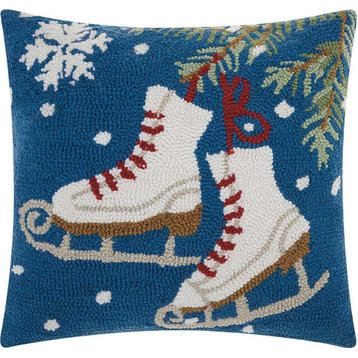18"x18" Mina Victory Home for the Holiday Ice Skates Multicolor Throw Pillow