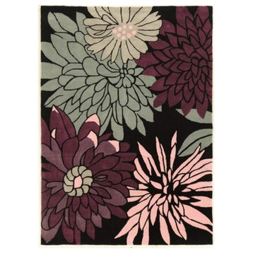 Linon Trio Mum Hand Tufted Polyester 8'x10' Rug in Black