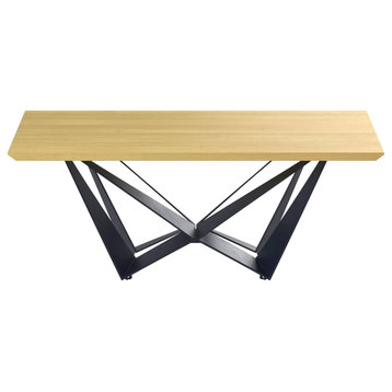 Dining Table With Natural Wood Top and Black Metal Legs