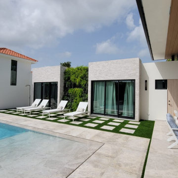 Contemporary Garden Pool Villa | Silver Shadow Marble