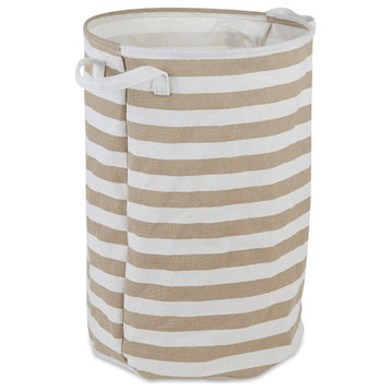 PE-Coated Cotton Polyester Laundry Hamper Stripe Stone Round 13.5x13.5x20
