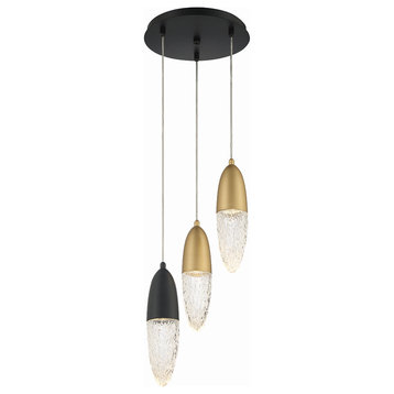 Ecrou 3-Light Chandelier in Mixed Black With Brass