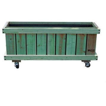 54" Patio Green Transparent Stain Finished Rolling Planter